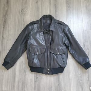 Georgetown Leather Design Jacket Mens Medium Black Bomber Genuine Leather Korea